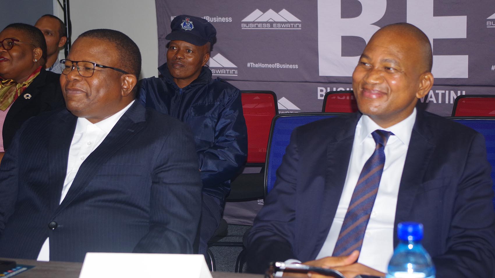 Minister for Commerce, Industry and Trade Manqoba Khumalo (L) and Business Eswatini President Mvuselelo Fakudze. 